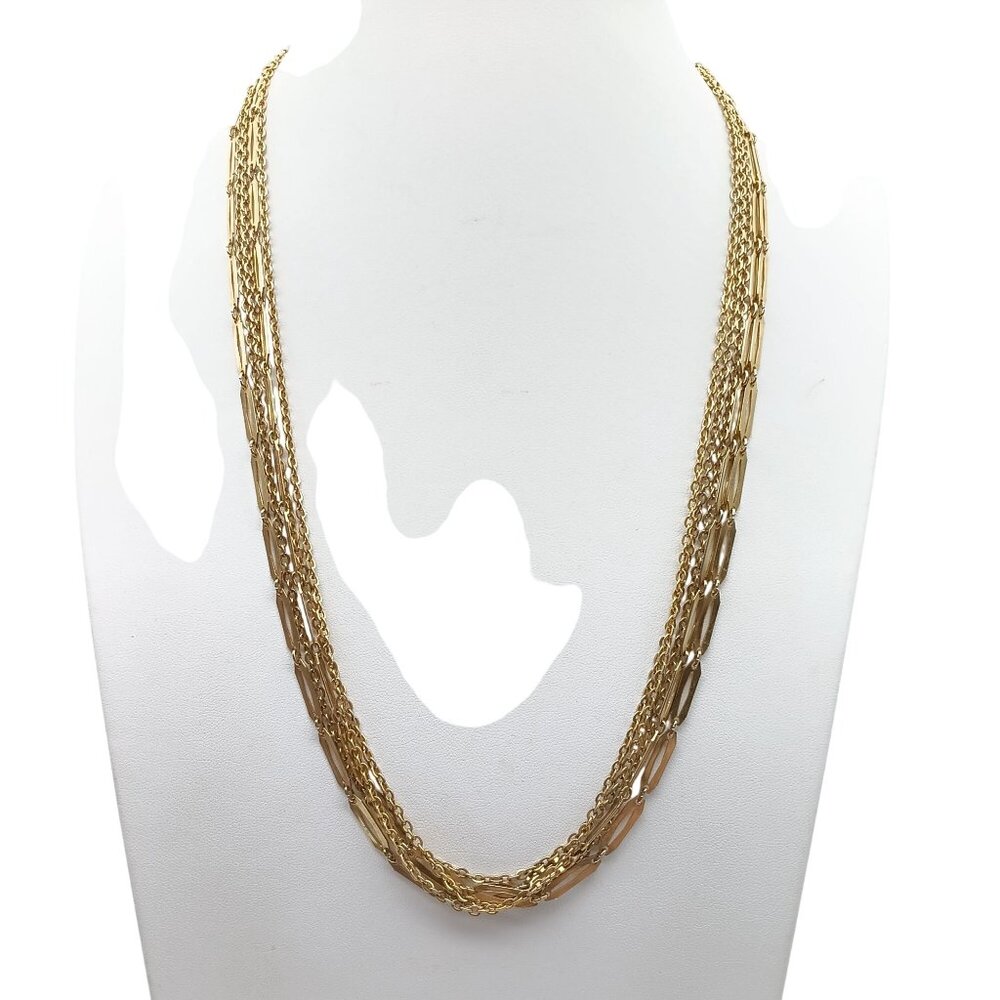 Vintage Multi Strand Gold Tone Chain Necklace, Layered Design Elegant & Classic